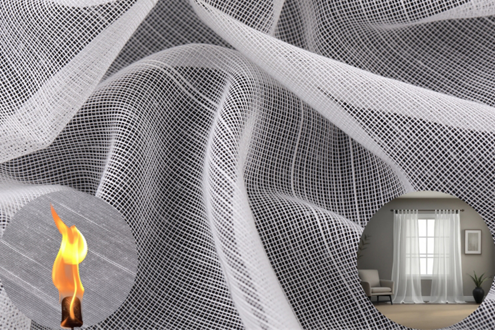 KLSC-FR-B13 customized popular bs5867 99.99% fr polyester jacquard knitted look voile fabric sheer curtain fabric for hotel sheer curtains