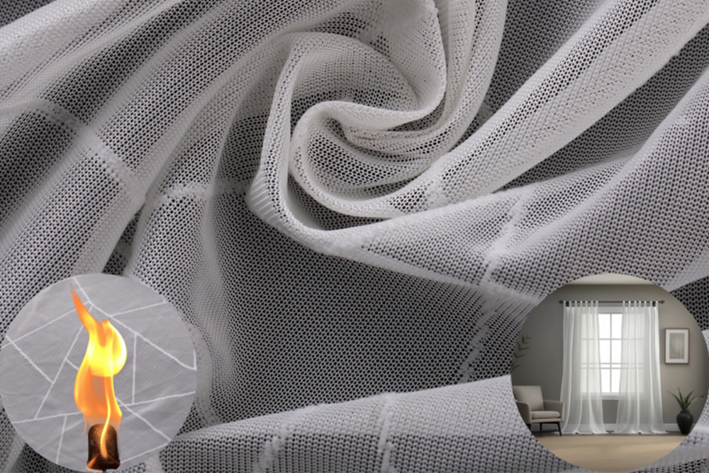 KLV-FR-007 great quality customized IFR polyester knitted hotel sheer curtain fabric fire retardant voile fabric for office 